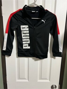 Puma Black, Red & White Kids Zip-Up Athletic Jacket